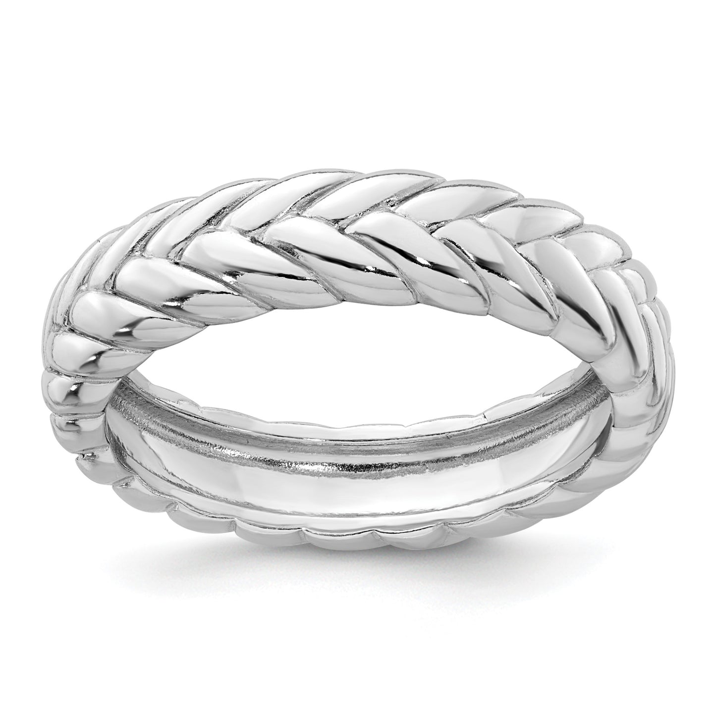 Sterling Silver Rhodium-plated Polished Chevron 5.00mm Band Size 8 Ring