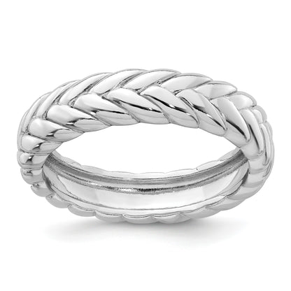 Sterling Silver Rhodium-plated Polished Chevron 5.00mm Band Size 8 Ring