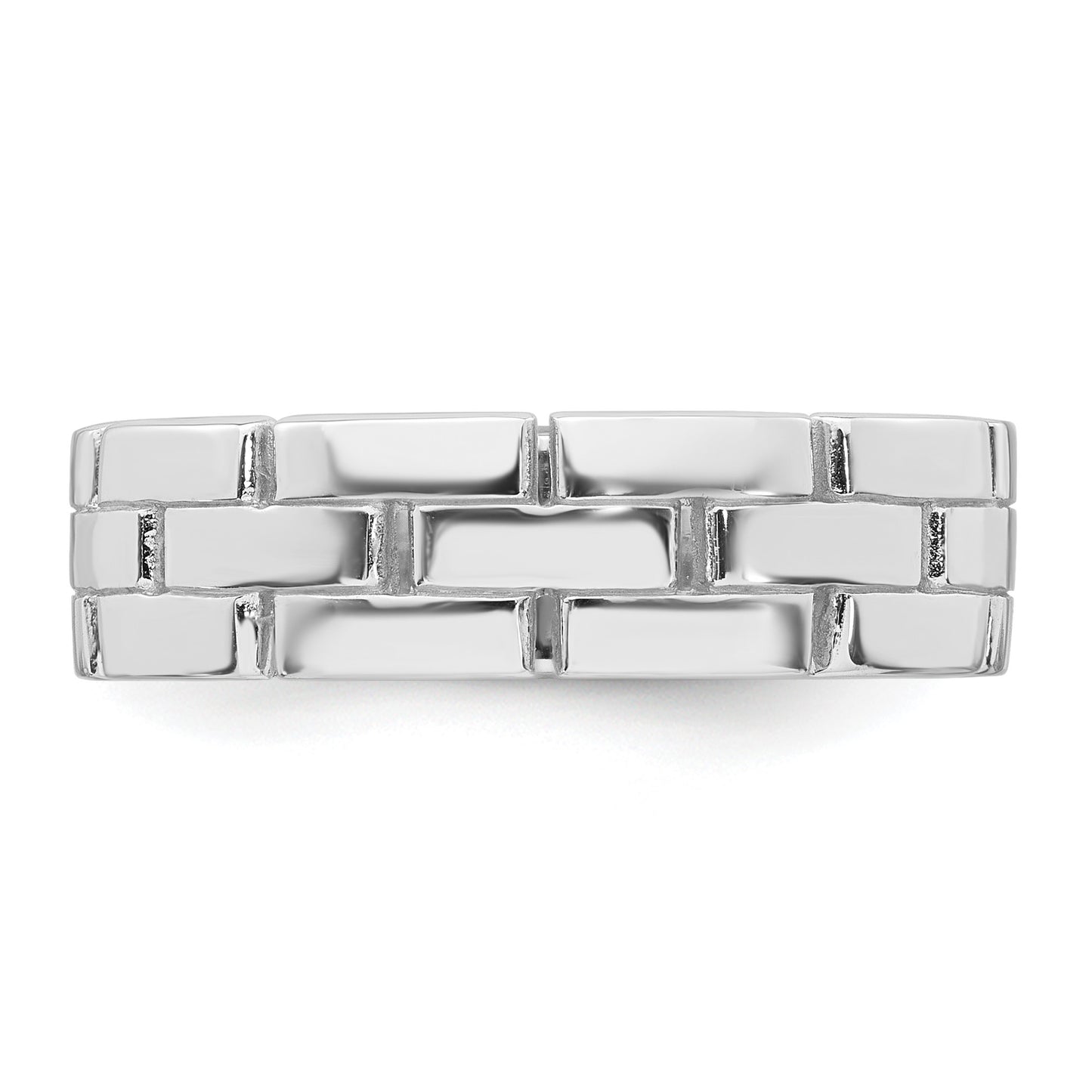 Sterling Silver Rhodium-plated Polished 5.8mm Brick Pattern Size 6 Ring