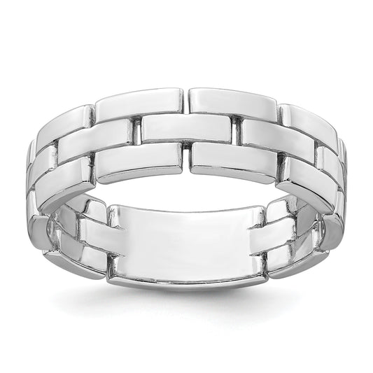Sterling Silver Rhodium-plated Polished 5.8mm Brick Pattern Size 7 Ring