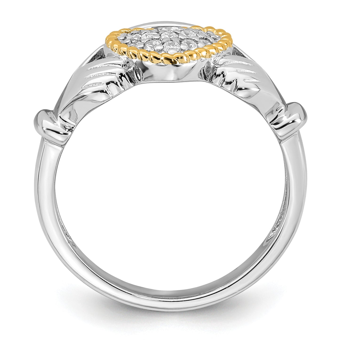 Sterling Silver Rhodium-plated with 14k Accent Polished CZ Size 8 Claddagh Ring
