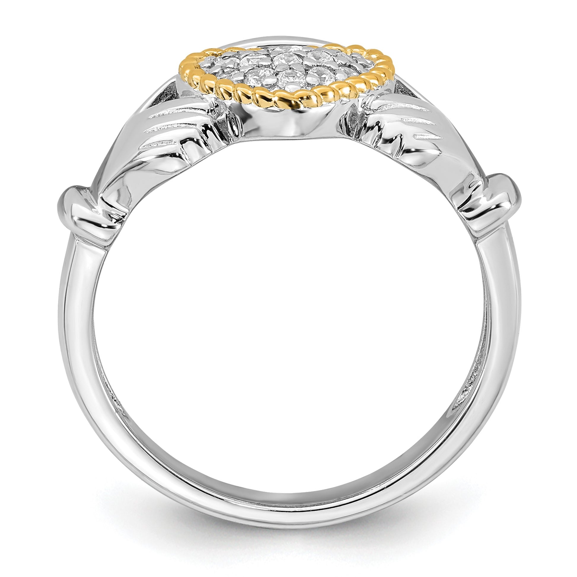 Sterling Silver Rhodium-plated with 14k Accent Polished CZ Size 8 Claddagh Ring