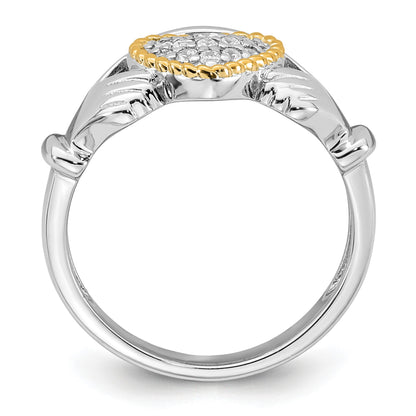 Sterling Silver Rhodium-plated with 14k Accent Polished CZ Size 8 Claddagh Ring