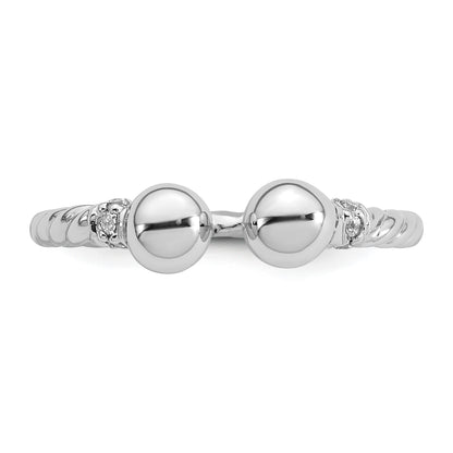 Sterling Silver Rhodium-plated Polished and Twisted CZ Ball End Size 6 Ring