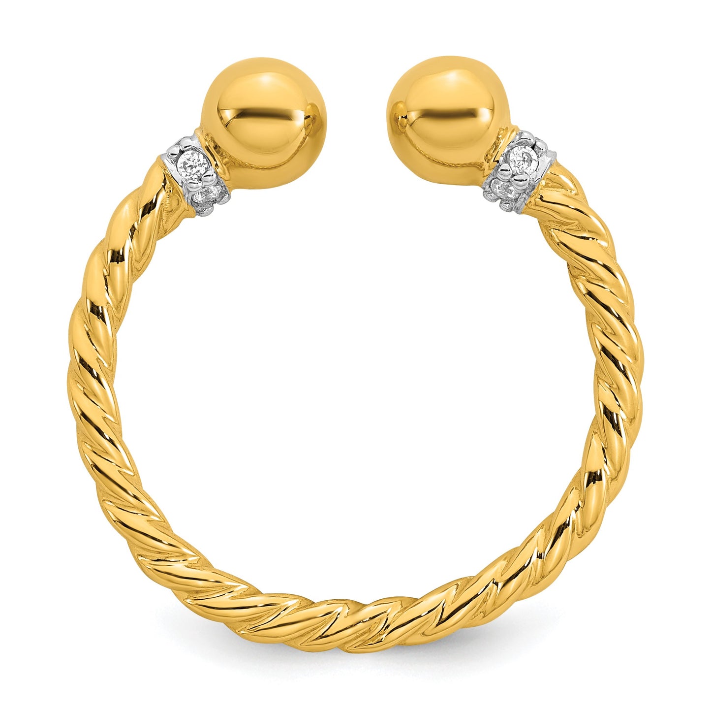 Sterling Silver Gold-plated Polished and Twisted CZ Ball End Size 6 Ring