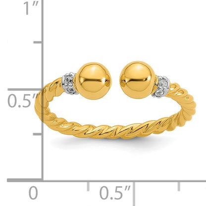 Sterling Silver Gold-plated Polished and Twisted CZ Ball End Size 6 Ring