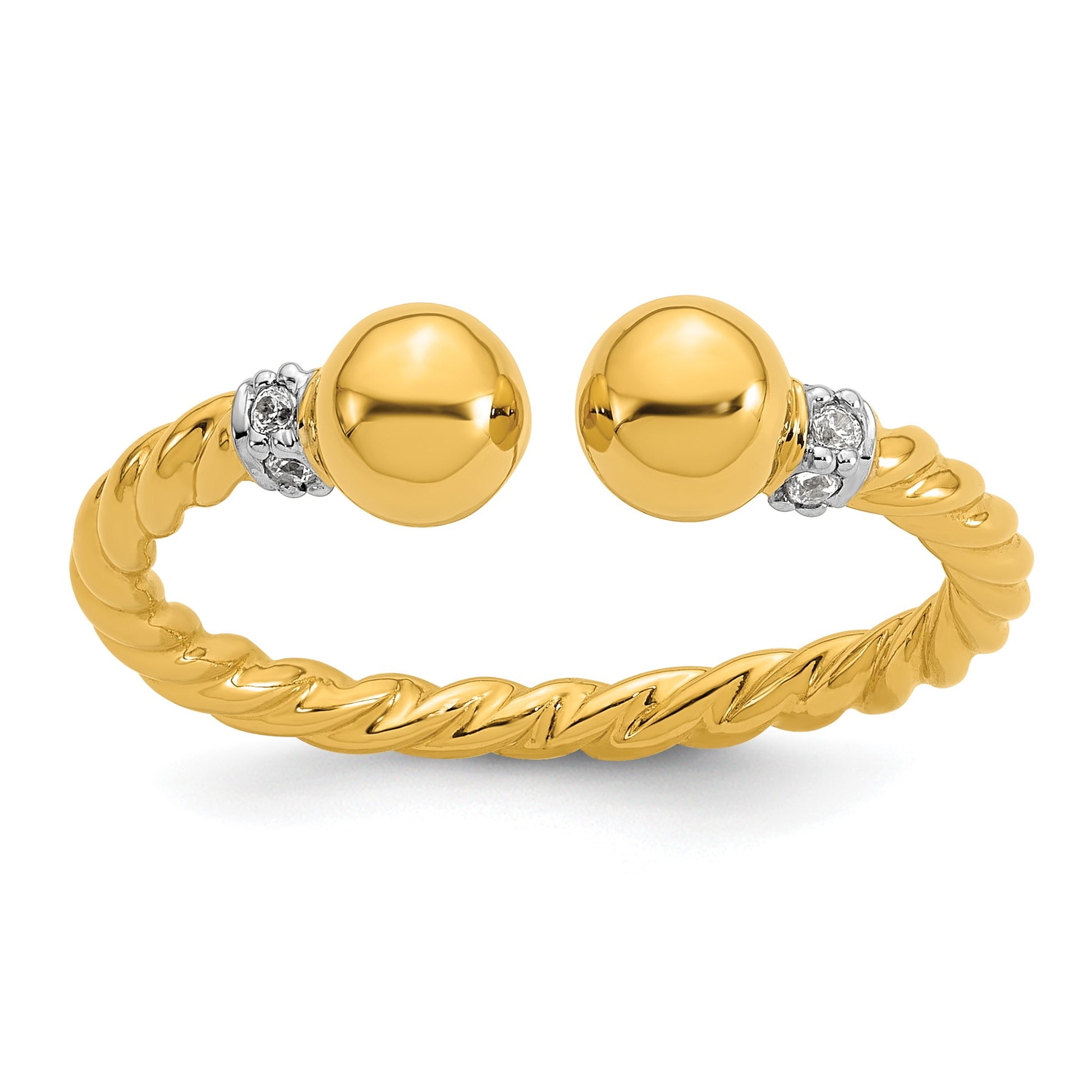 Sterling Silver Gold-plated Polished and Twisted CZ Ball End Size 8 Ring