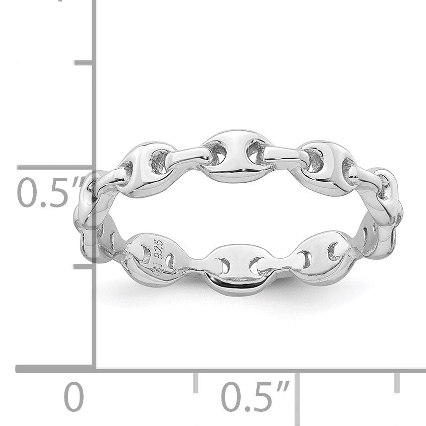 Sterling Silver Rhodium-plated Polished Mariner Link Size 6 Ring