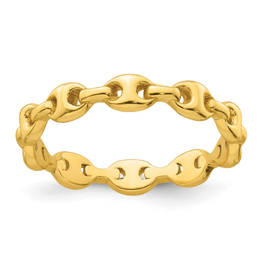 Sterling Silver Gold-tone Polished Mariner Link Size 7 Ring