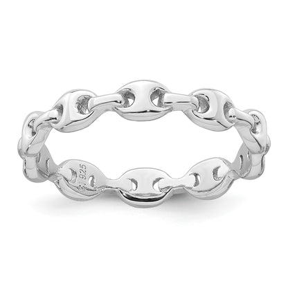 Sterling Silver Rhodium-plated Polished Mariner Link Size 7 Ring