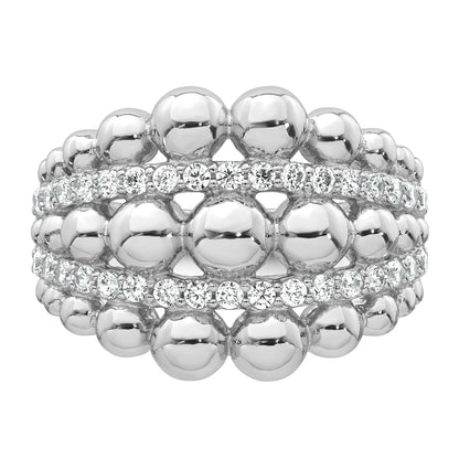Sterling Silver Rhodium-plated Polished Graduated Beaded Fancy CZ Size 8 Ring