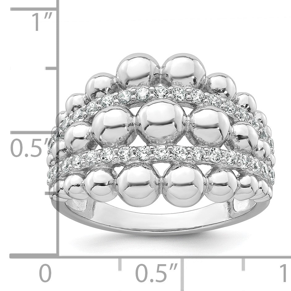 Sterling Silver Rhodium-plated Polished Graduated Beaded Fancy CZ Size 7 Ring