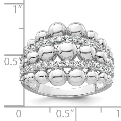 Sterling Silver Rhodium-plated Polished Graduated Beaded Fancy CZ Size 7 Ring