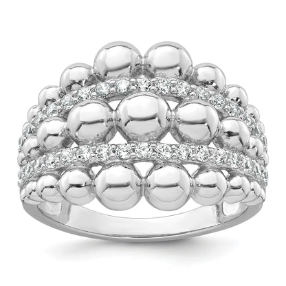 Sterling Silver Rhodium-plated Polished Graduated Beaded Fancy CZ Size 7 Ring
