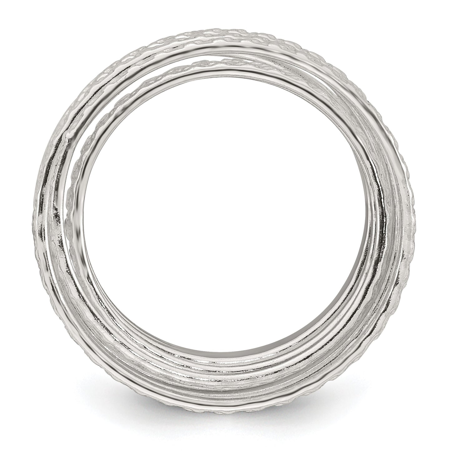 Sterling Silver Polished and Textured Wrapped Spring Size 7 Flexible Ring