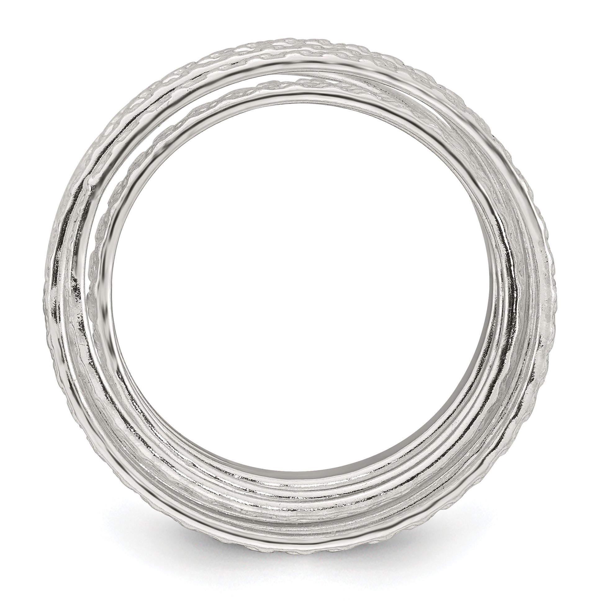 Sterling Silver Polished and Textured Wrapped Spring Size 7 Flexible Ring