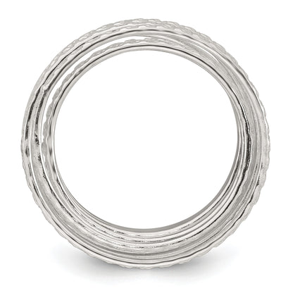 Sterling Silver Polished and Textured Wrapped Spring Size 6 Flexible Ring
