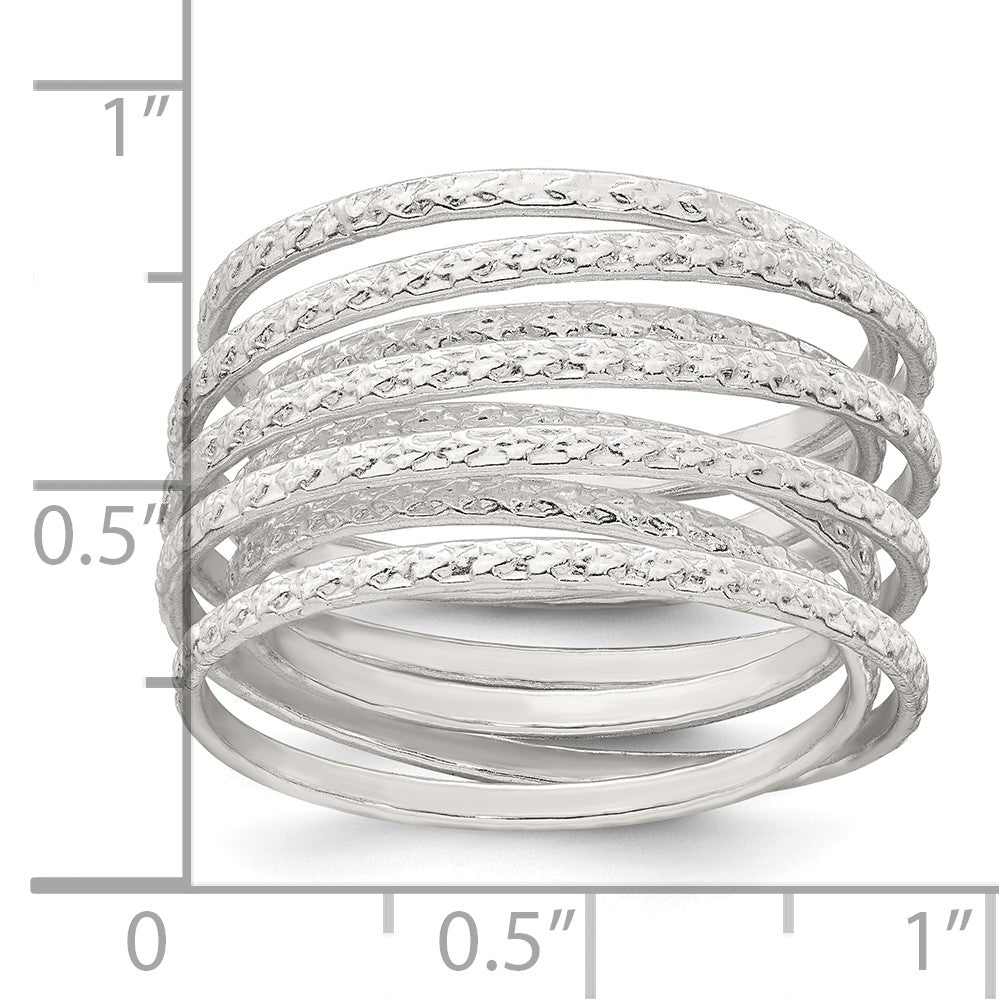 Sterling Silver Polished and Textured Wrapped Spring Size 6 Flexible Ring