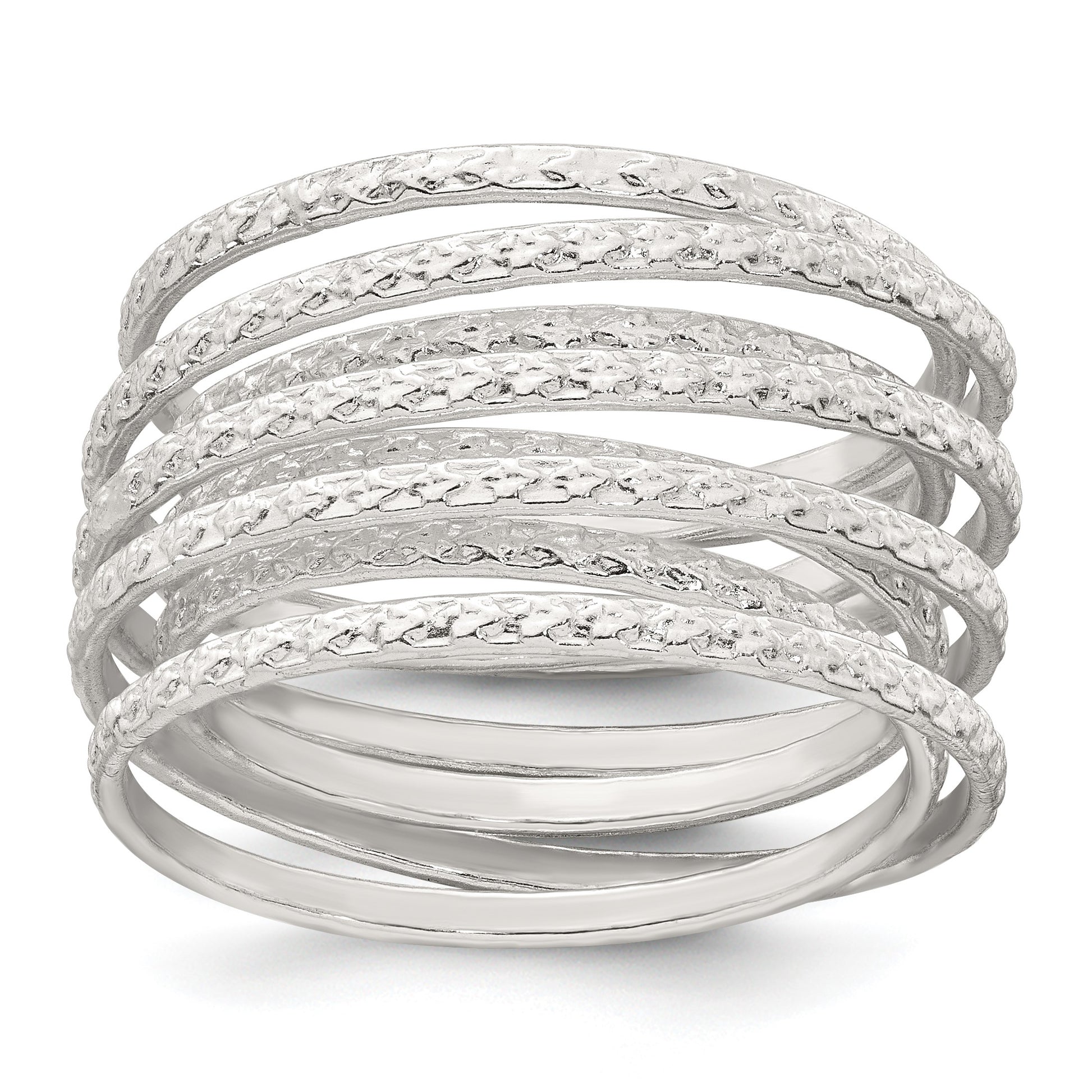 Sterling Silver Polished and Textured Wrapped Spring Size 6 Flexible Ring