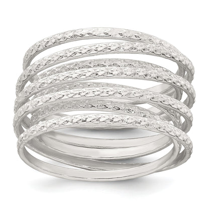 Sterling Silver Polished and Textured Wrapped Spring Size 6 Flexible Ring