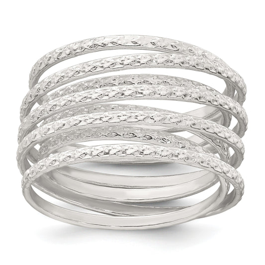 Sterling Silver Polished and Textured Wrapped Spring Size 6 Flexible Ring