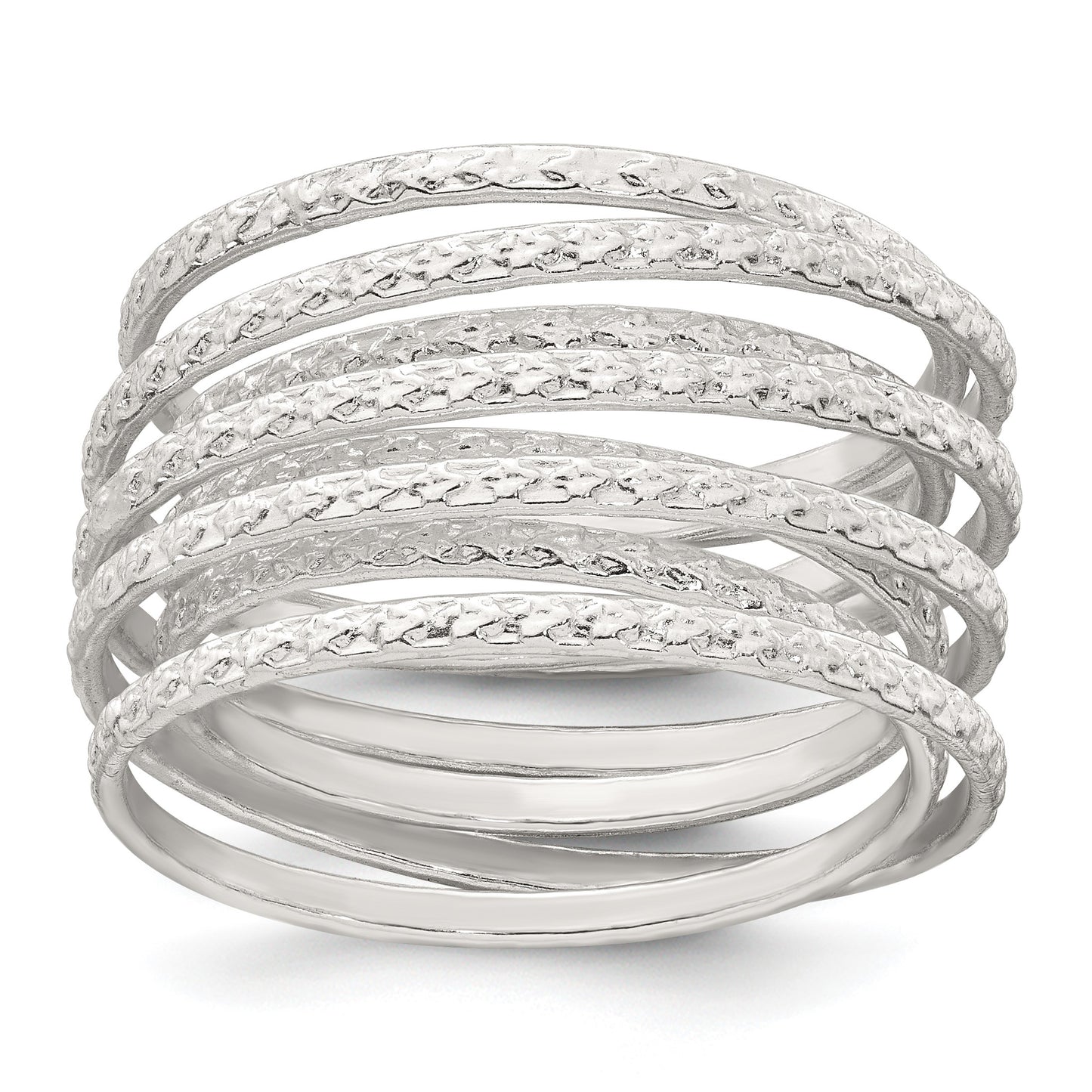 Sterling Silver Polished and Textured Wrapped Spring Size 7 Flexible Ring