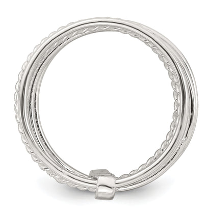 Sterling Silver Polished and Textured Twisted Multi-Band Size 7 Ring