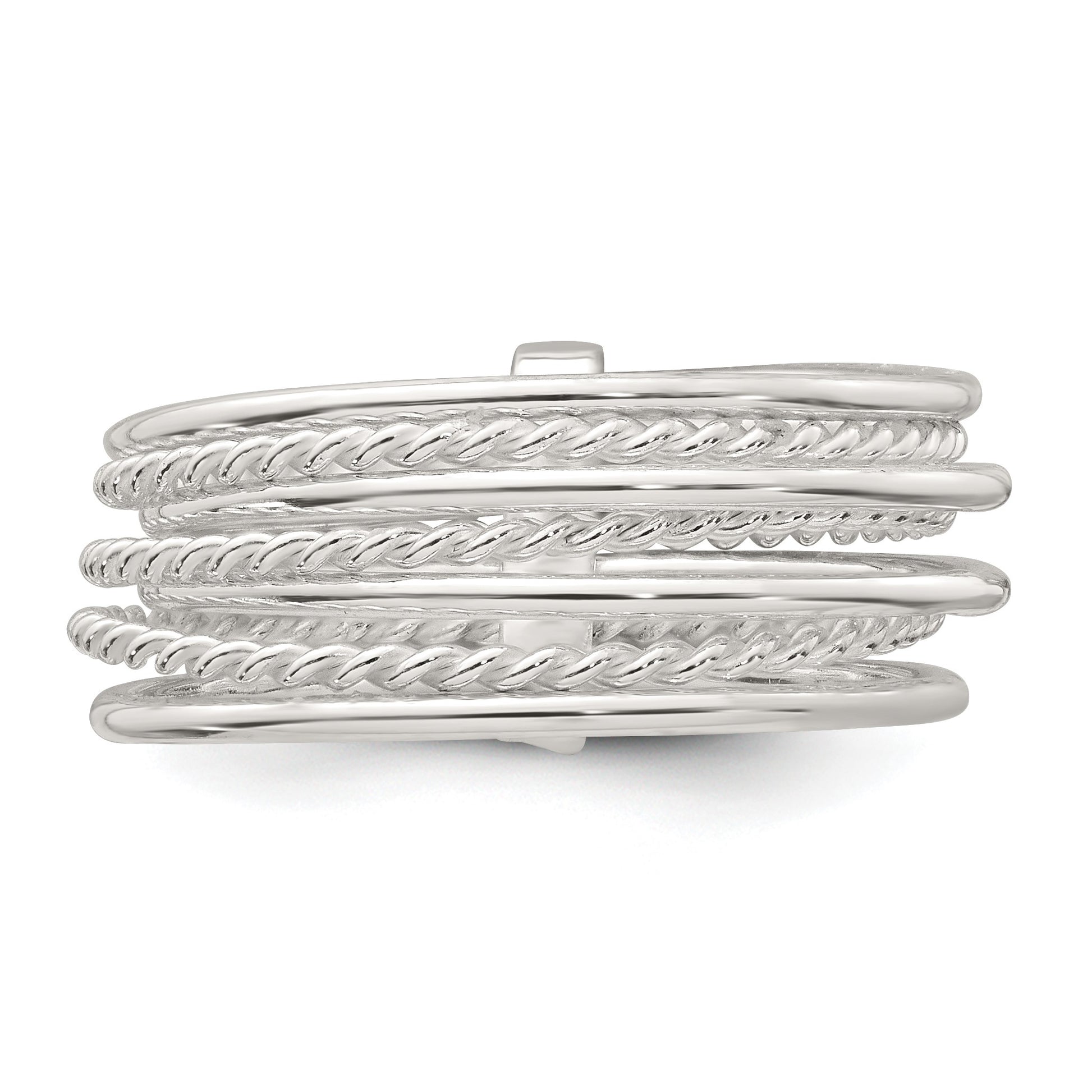 Sterling Silver Polished and Textured Twisted Multi-Band Size 7 Ring