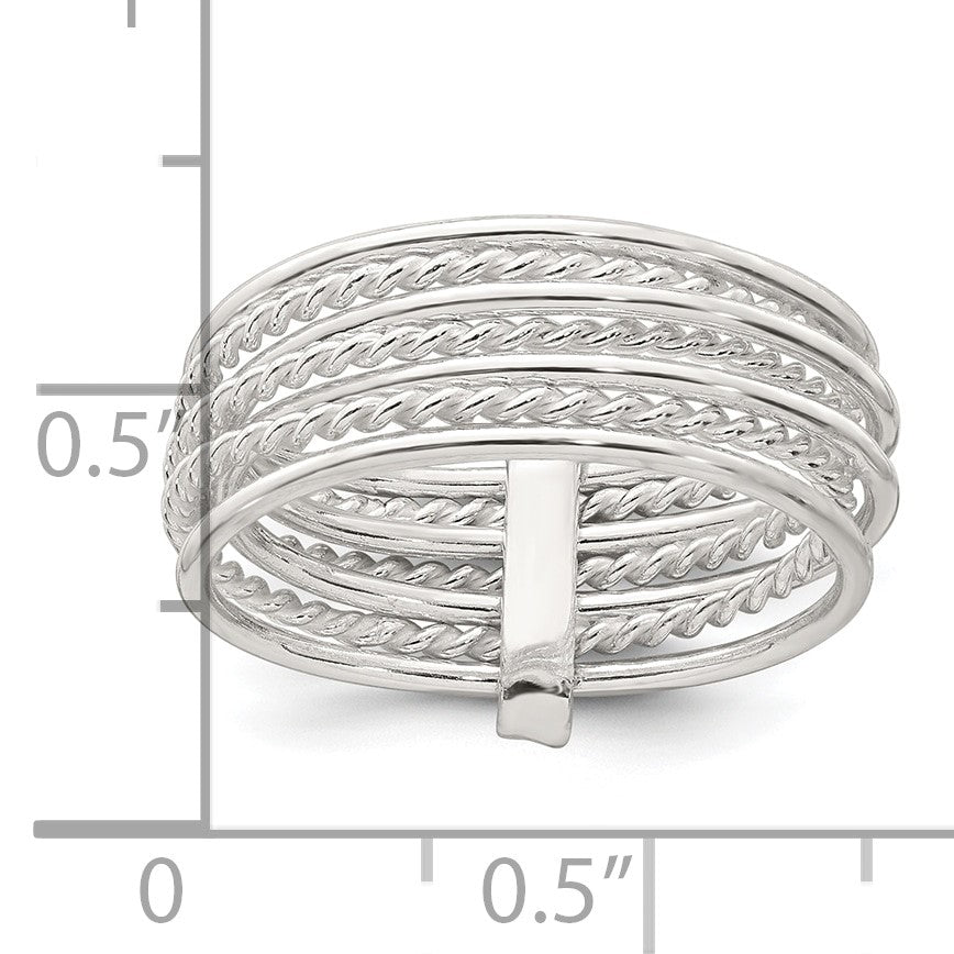 Sterling Silver Polished and Textured Twisted Multi-Band Size 7 Ring
