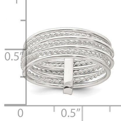 Sterling Silver Polished and Textured Twisted Multi-Band Size 7 Ring