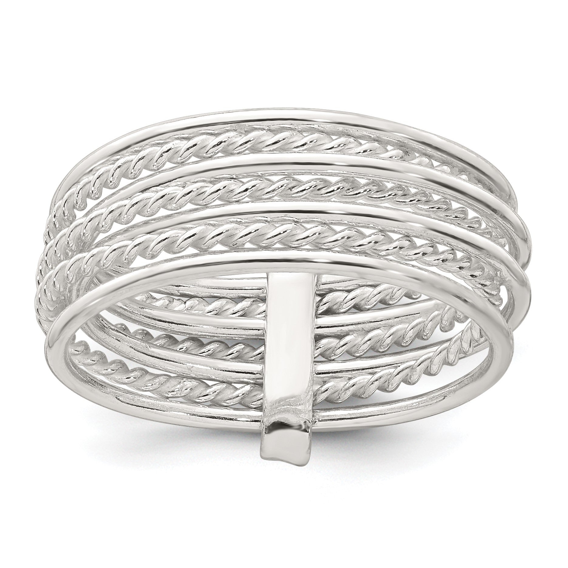 Sterling Silver Polished and Textured Twisted Multi-Band Size 7 Ring