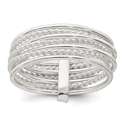 Sterling Silver Polished and Textured Twisted Multi-Band Size 7 Ring