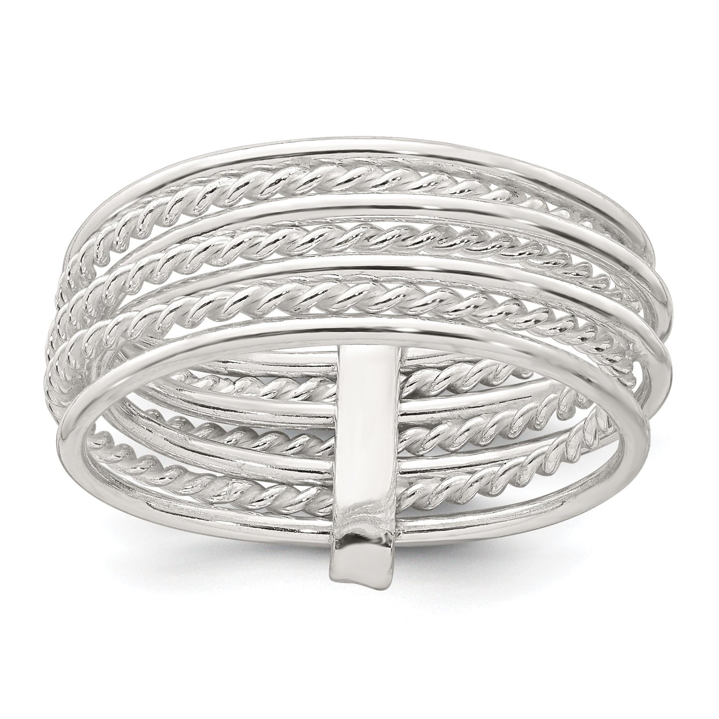 Sterling Silver Polished and Textured Twisted Multi-Band Size 8 Ring