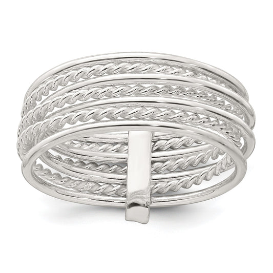 Sterling Silver Polished and Textured Twisted Multi-Band Size 8 Ring