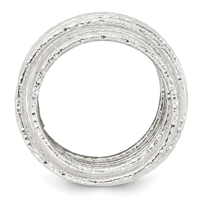 Sterling Silver Polished and Textured Wrapped Spring Size 6 Flexible Ring