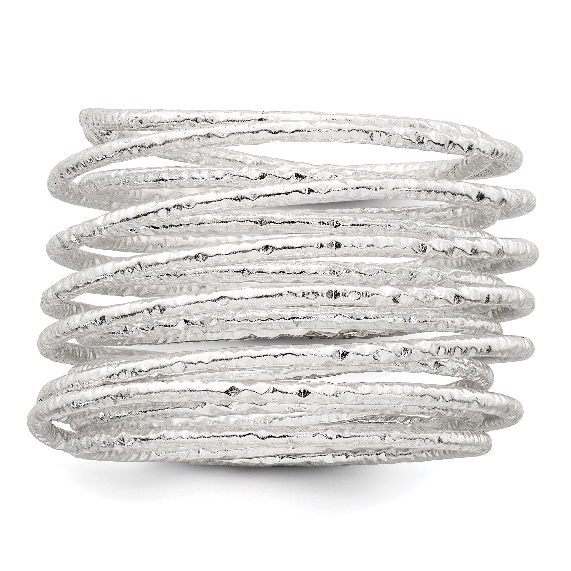Sterling Silver Polished and Textured Wrapped Spring Size 8 Flexible Ring