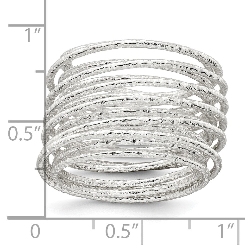 Sterling Silver Polished and Textured Wrapped Spring Size 6 Flexible Ring