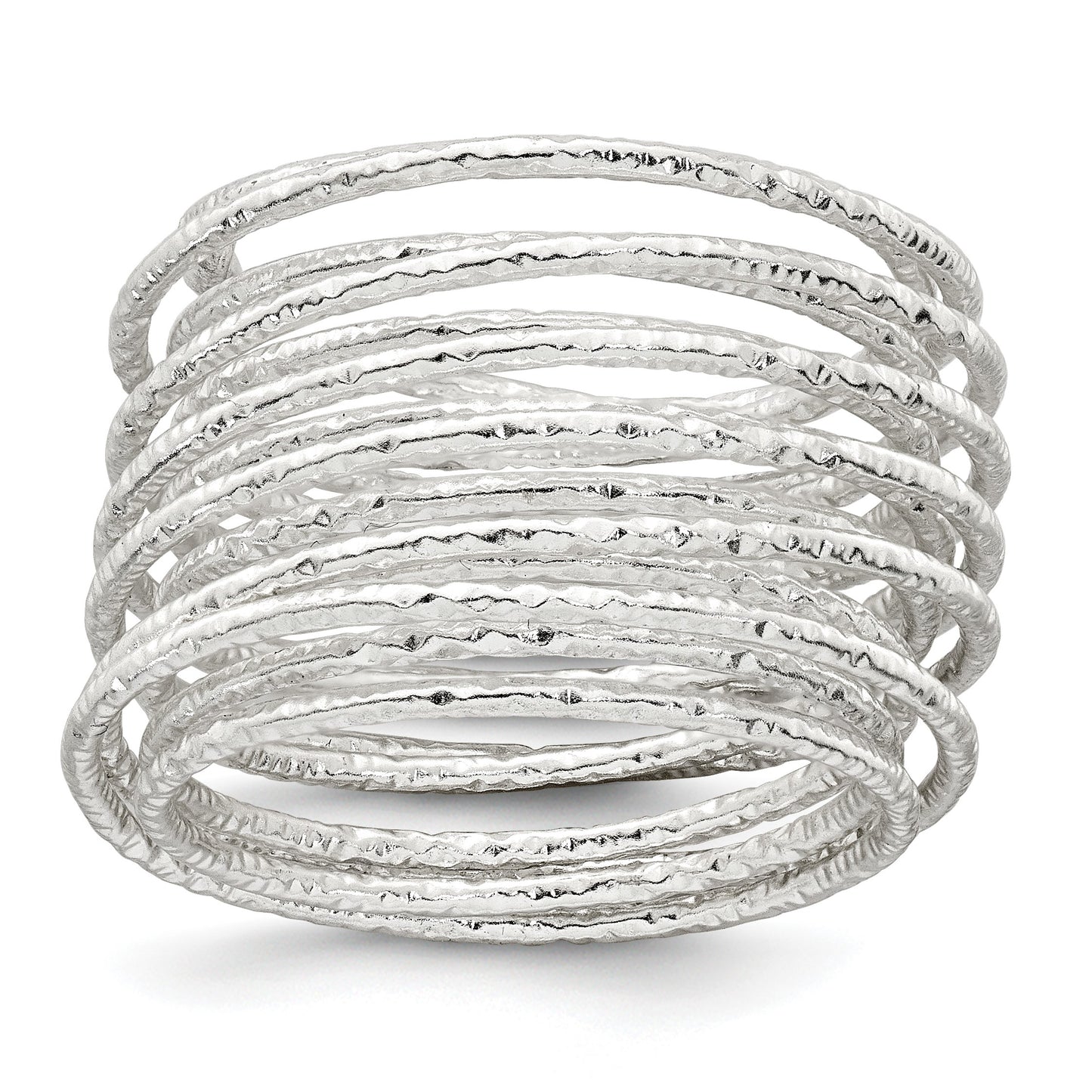 Sterling Silver Polished and Textured Wrapped Spring Size 6 Flexible Ring