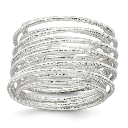Sterling Silver Polished and Textured Wrapped Spring Size 6 Flexible Ring