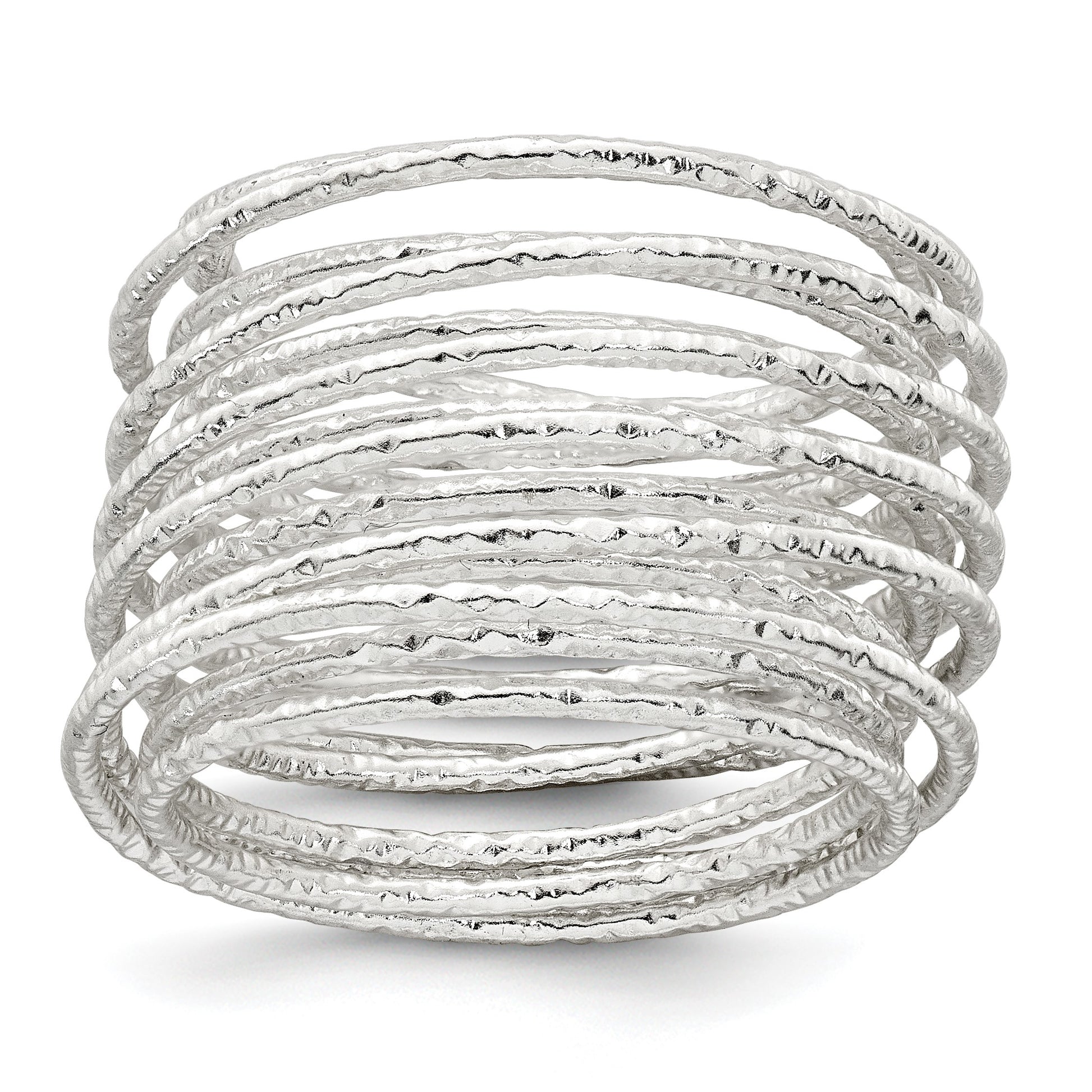 Sterling Silver Polished and Textured Wrapped Spring Size 7 Flexible Ring