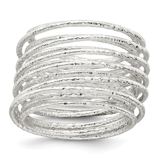 Sterling Silver Polished and Textured Wrapped Spring Size 8 Flexible Ring