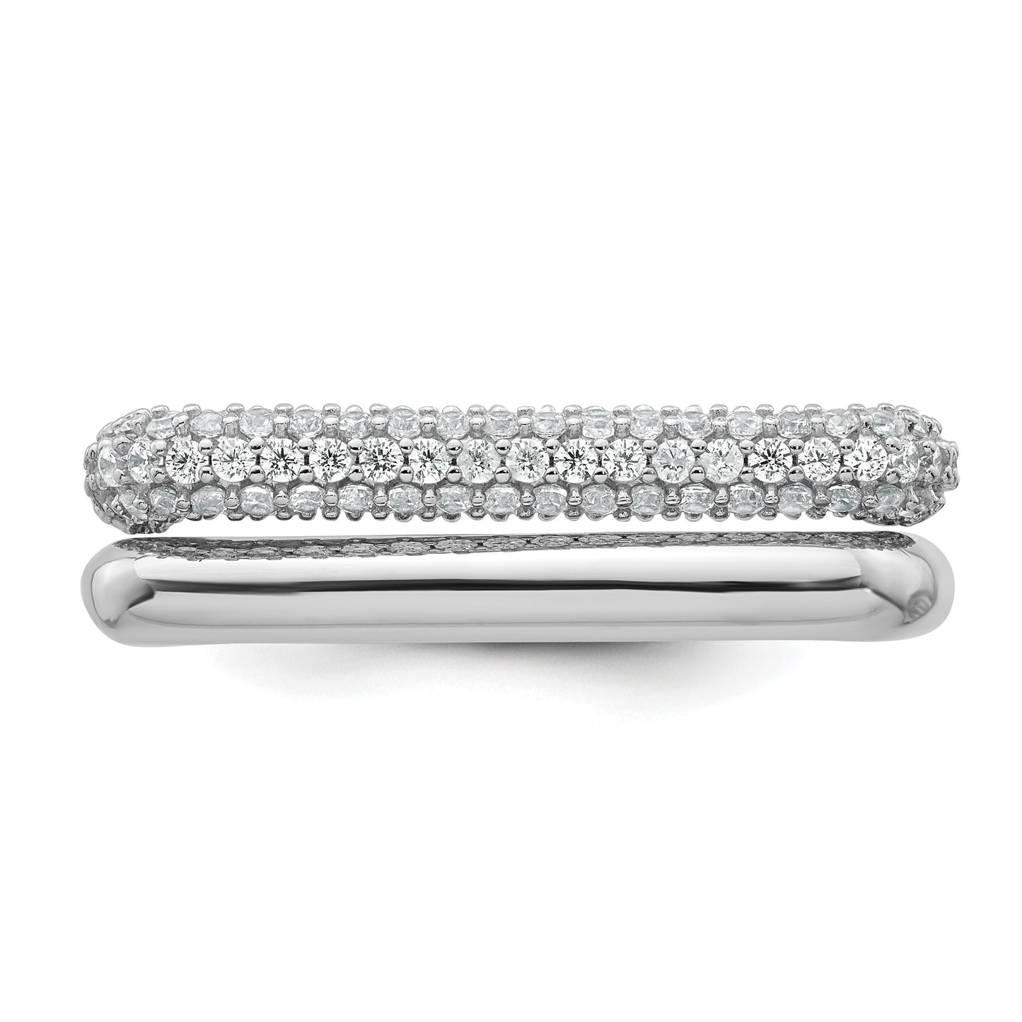 Sterling Silver Rhodium-plated Polished and Pave CZ Square Size 6 Two Ring Set