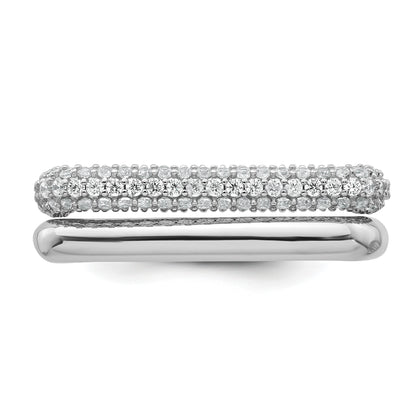 Sterling Silver Rhodium-plated Polished and Pave CZ Square Size 6 Two Ring Set