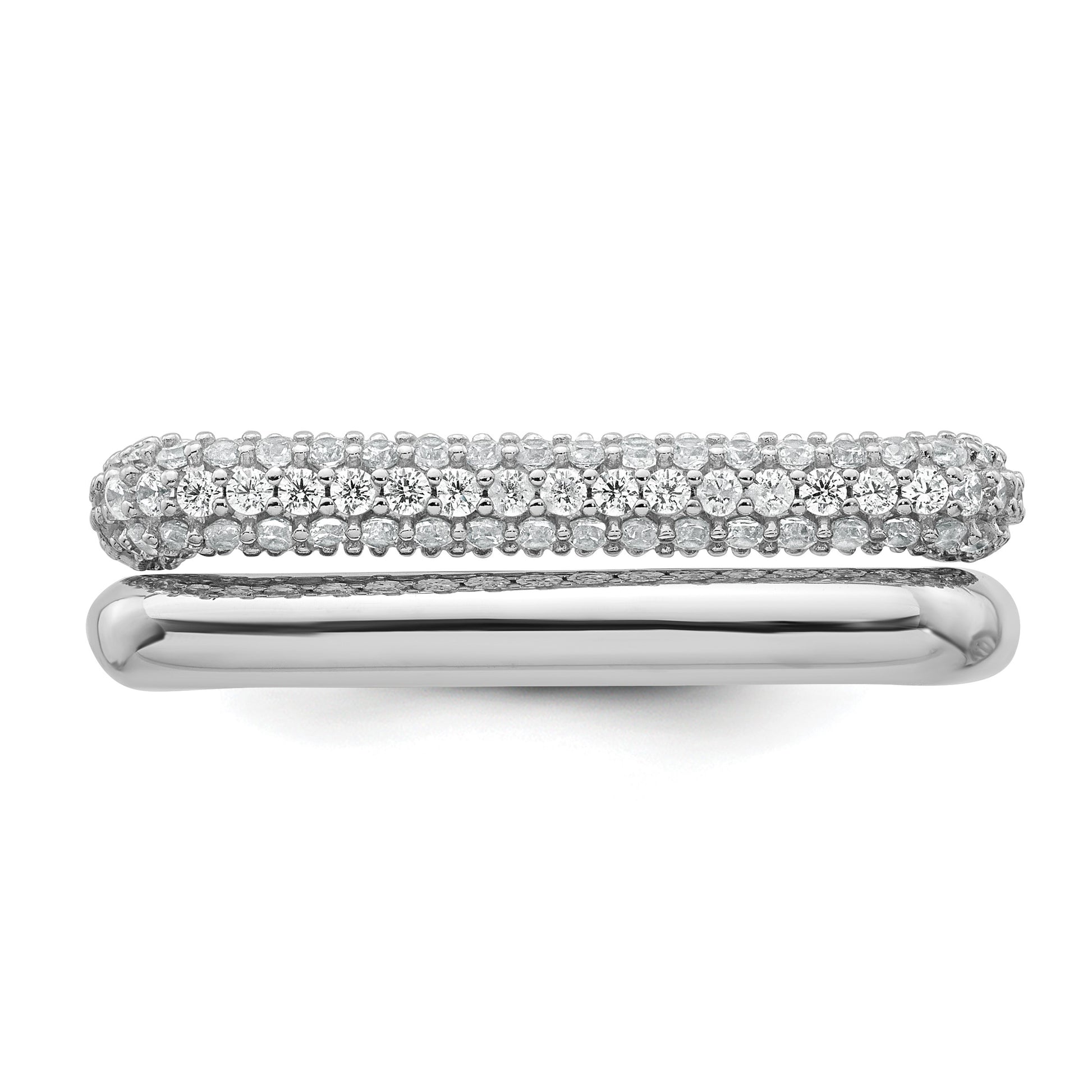 Sterling Silver Rhodium-plated Polished and Pave CZ Square Size 7 Two Ring Set