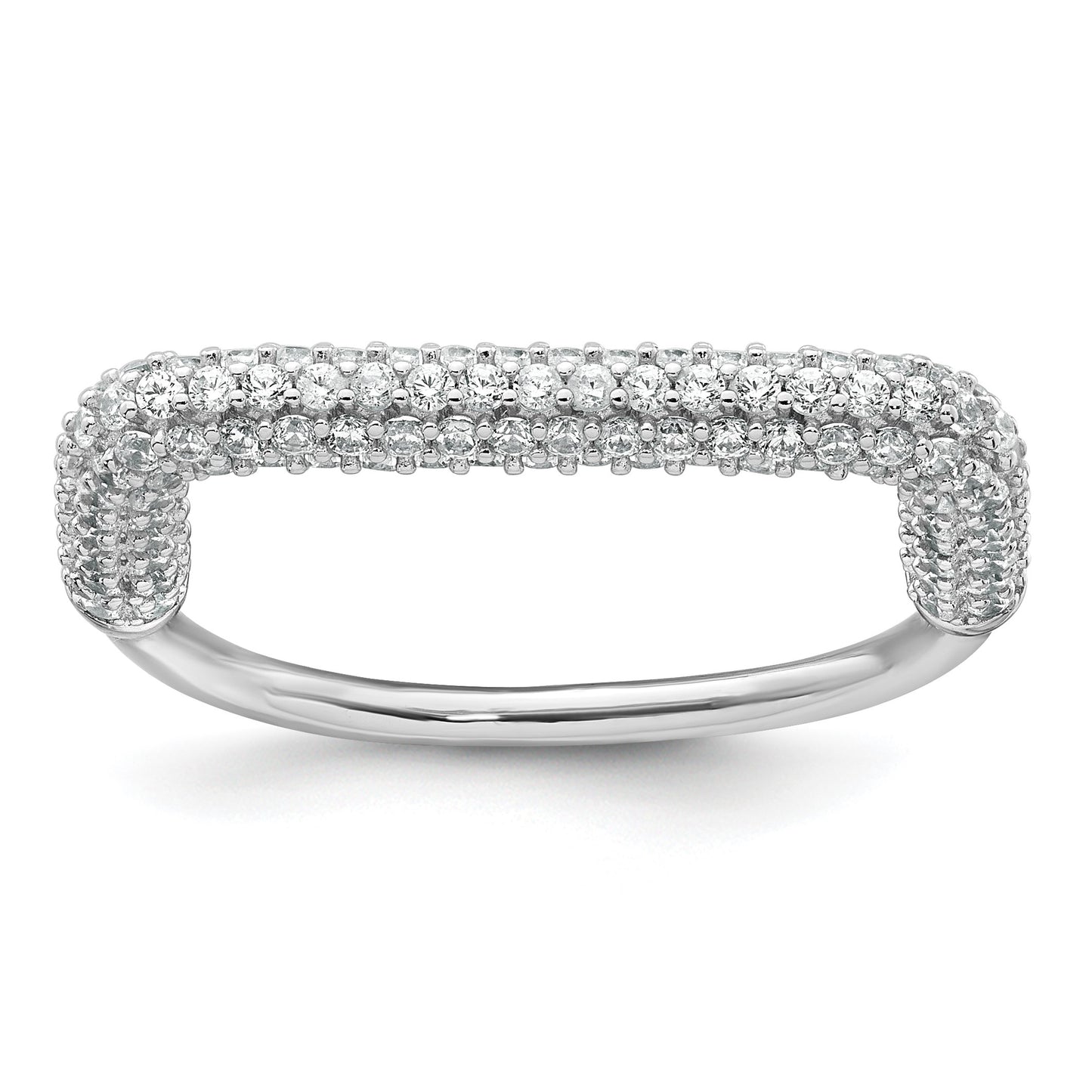 Sterling Silver Rhodium-plated Polished and Pave CZ Square Size 6 Two Ring Set