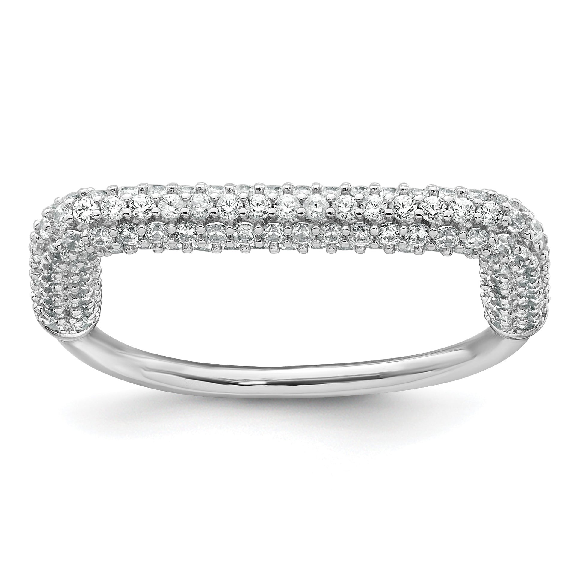 Sterling Silver Rhodium-plated Polished and Pave CZ Square Size 6 Two Ring Set
