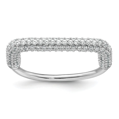 Sterling Silver Rhodium-plated Polished and Pave CZ Square Size 7 Two Ring Set