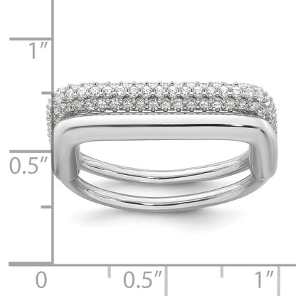 Sterling Silver Rhodium-plated Polished and Pave CZ Square Size 6 Two Ring Set
