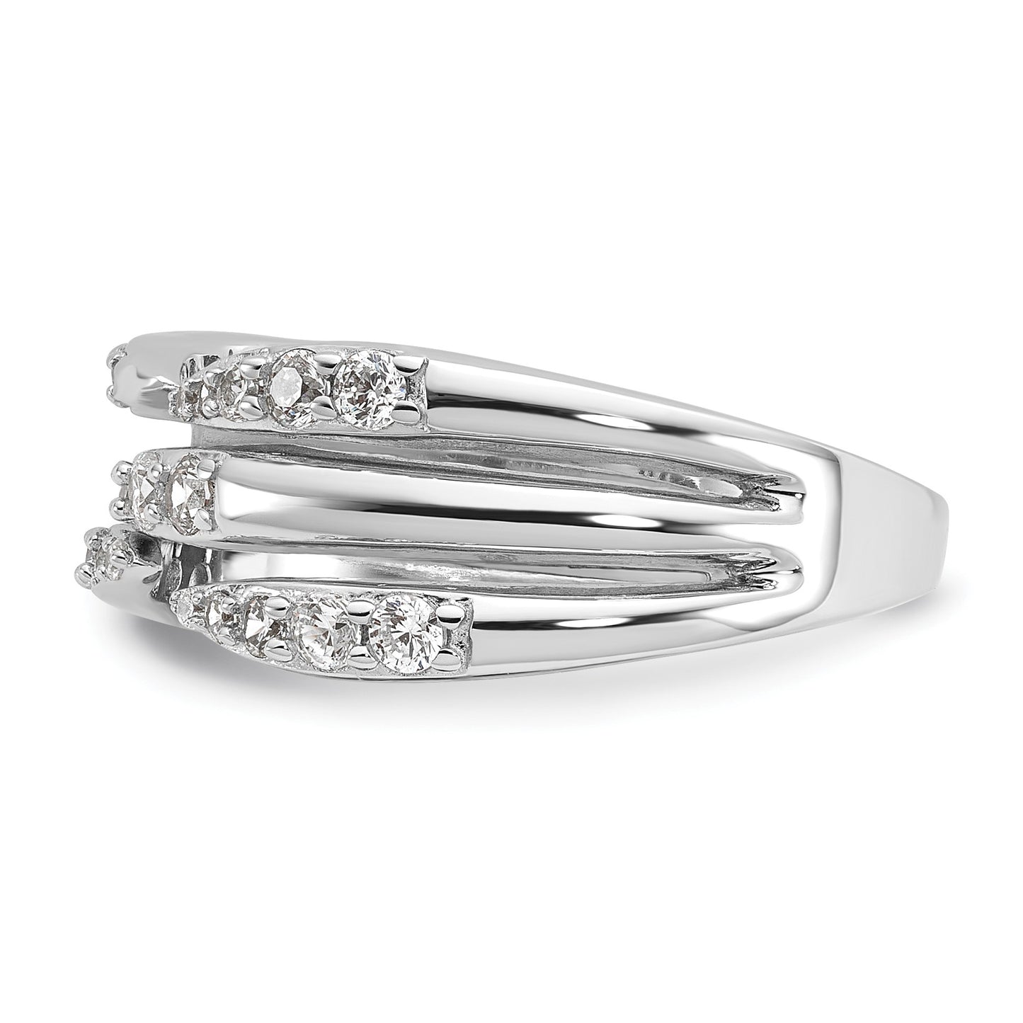 Sterling Silver Rhodium-plated CZ Polished Multi-Row Size 6 Ring