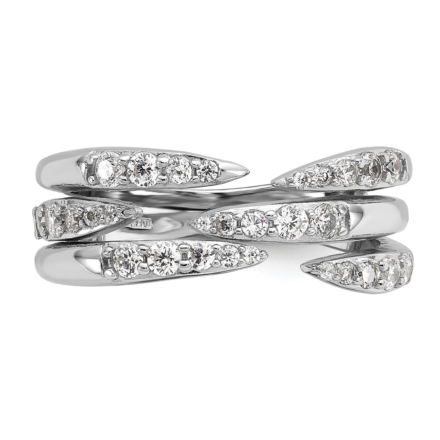 Sterling Silver Rhodium-plated CZ Polished Multi-Row Size 6 Ring